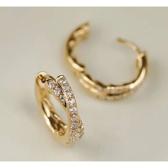 18k Gold Plated Sterling Silver Simulated Diamond Zircon Huggie Earrings - Picture 4 of 5